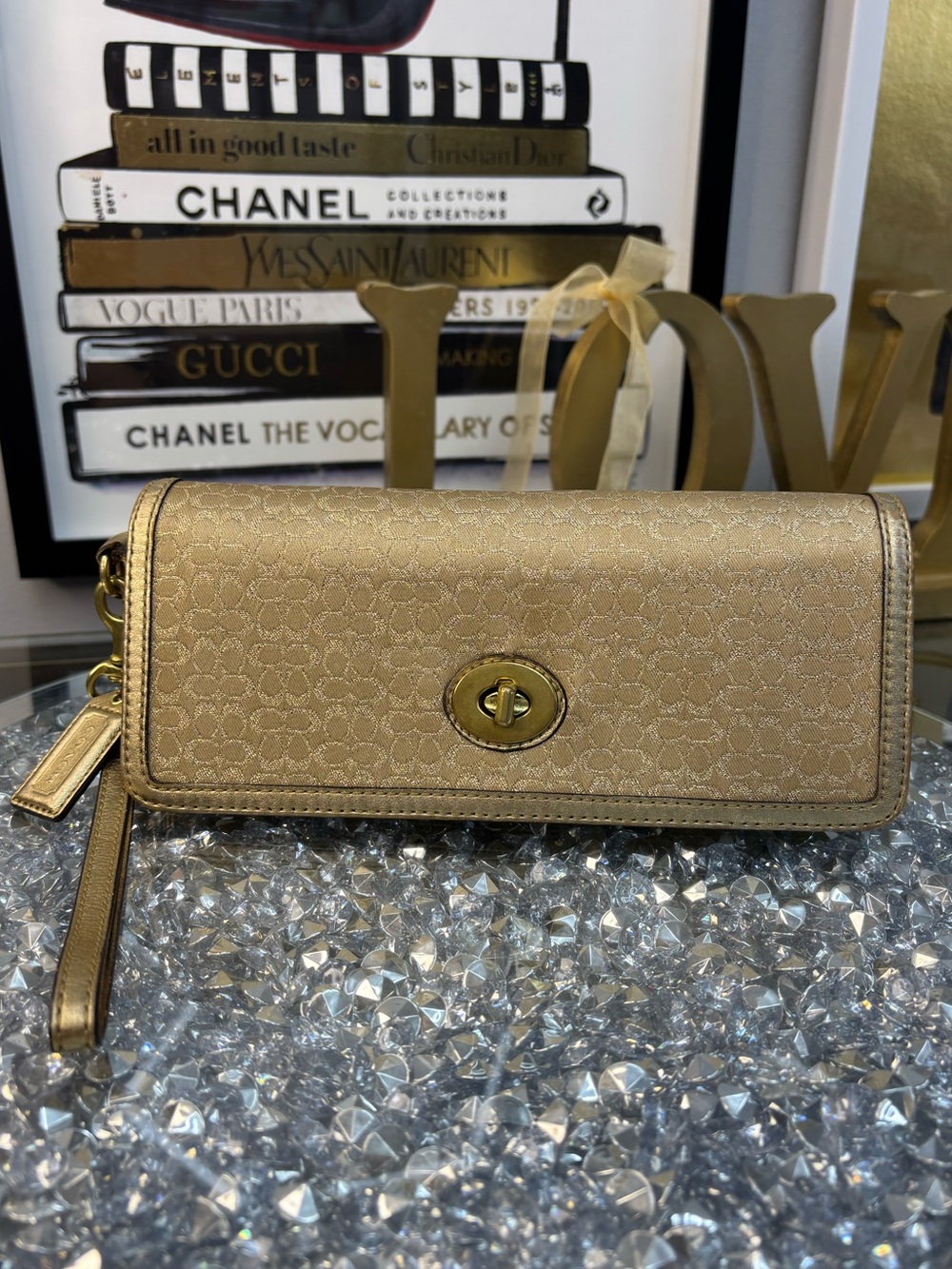 Coach y2k Metallic Gold Signature Wristlet Wallet EUC